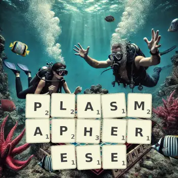 Illustration créative d'un jeu de lettres avec le mot PLASMAPHERESE épelé sur le plateau.