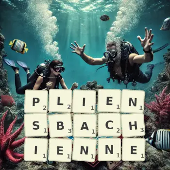 Illustration créative d'un jeu de lettres avec le mot PLIENSBACHIENNE épelé sur le plateau.