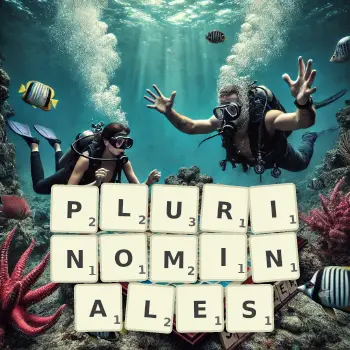 Illustration créative d'un jeu de lettres avec le mot PLURINOMINALES épelé sur le plateau.