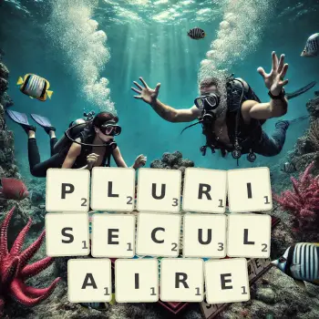 Illustration créative d'un jeu de lettres avec le mot PLURISECULAIRE épelé sur le plateau.