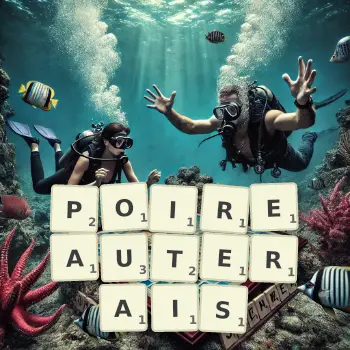 Illustration créative d'un jeu de lettres avec le mot POIREAUTERAIS épelé sur le plateau.