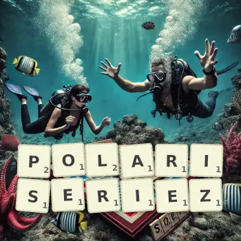 Illustration créative d'un jeu de lettres avec le mot POLARISERIEZ épelé sur le plateau.