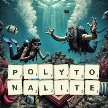 Illustration créative d'un jeu de lettres avec le mot POLYTONALITE épelé sur le plateau.