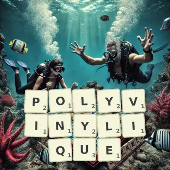 Illustration créative d'un jeu de lettres avec le mot POLYVINYLIQUE épelé sur le plateau.