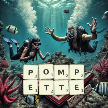 Illustration créative d'un jeu de lettres avec le mot POMPETTE épelé sur le plateau.