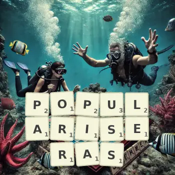Illustration créative d'un jeu de lettres avec le mot POPULARISERAS épelé sur le plateau.