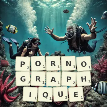 Illustration créative d'un jeu de lettres avec le mot PORNOGRAPHIQUE épelé sur le plateau.