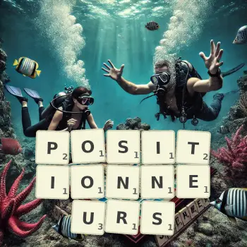 Illustration créative d'un jeu de lettres avec le mot POSITIONNEURS épelé sur le plateau.