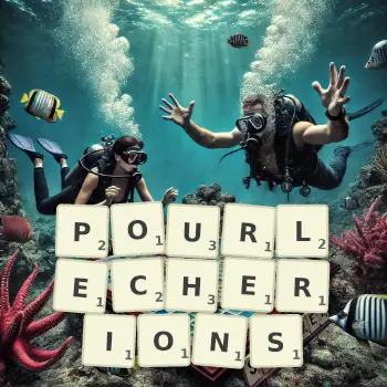 Illustration créative d'un jeu de lettres avec le mot POURLECHERIONS épelé sur le plateau.