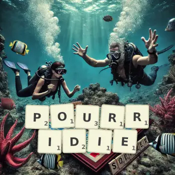 Illustration créative d'un jeu de lettres avec le mot POURRIDIE épelé sur le plateau.