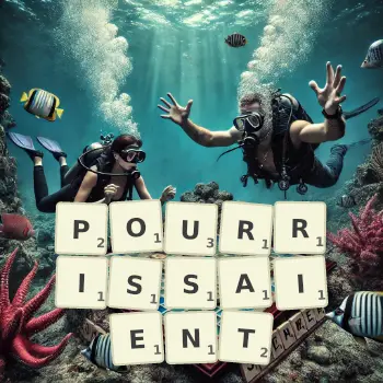 Illustration créative d'un jeu de lettres avec le mot POURRISSAIENT épelé sur le plateau.