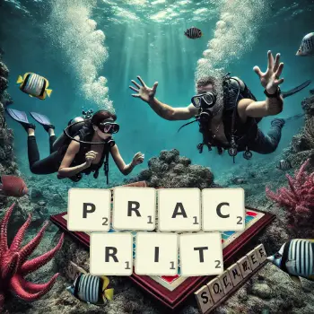 Illustration créative d'un jeu de lettres avec le mot PRACRIT épelé sur le plateau.