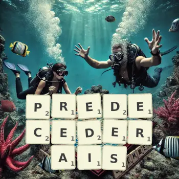Illustration créative d'un jeu de lettres avec le mot PREDECEDERAIS épelé sur le plateau.