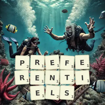 Illustration créative d'un jeu de lettres avec le mot PREFERENTIELS épelé sur le plateau.