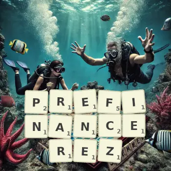 Illustration créative d'un jeu de lettres avec le mot PREFINANCEREZ épelé sur le plateau.