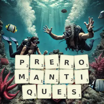 Illustration créative d'un jeu de lettres avec le mot PREROMANTIQUES épelé sur le plateau.