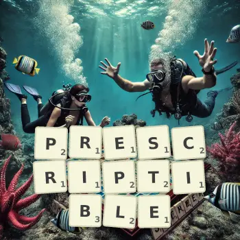 Illustration créative d'un jeu de lettres avec le mot PRESCRIPTIBLE épelé sur le plateau.