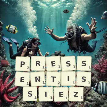 Illustration créative d'un jeu de lettres avec le mot PRESSENTISSIEZ épelé sur le plateau.