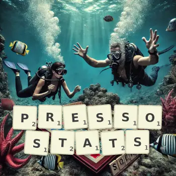 Illustration créative d'un jeu de lettres avec le mot PRESSOSTATS épelé sur le plateau.