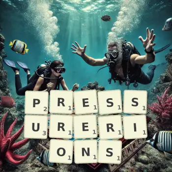 Illustration créative d'un jeu de lettres avec le mot PRESSURERIONS épelé sur le plateau.