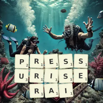 Illustration créative d'un jeu de lettres avec le mot PRESSURISERAI épelé sur le plateau.