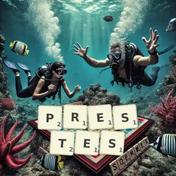 Illustration créative d'un jeu de lettres avec le mot PRESTES épelé sur le plateau.