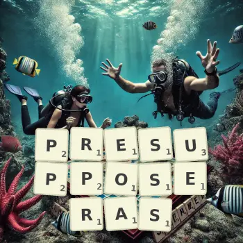 Illustration créative d'un jeu de lettres avec le mot PRESUPPOSERAS épelé sur le plateau.