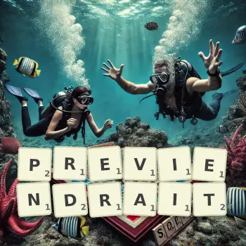 Illustration créative d'un jeu de lettres avec le mot PREVIENDRAIT épelé sur le plateau.