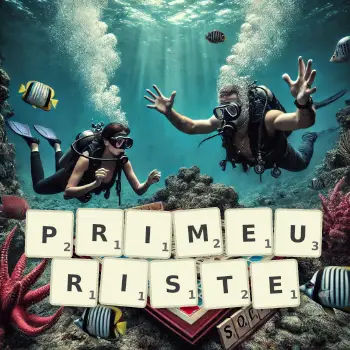 Illustration créative d'un jeu de lettres avec le mot PRIMEURISTE épelé sur le plateau.