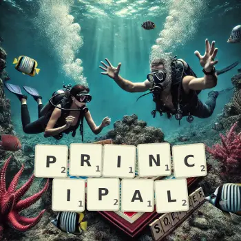 Illustration créative d'un jeu de lettres avec le mot PRINCIPAL épelé sur le plateau.