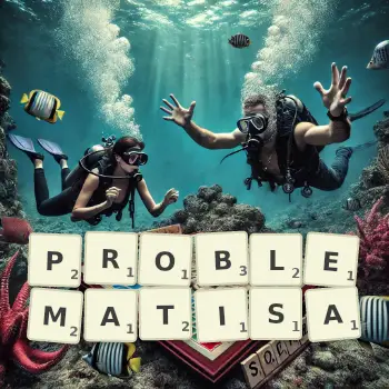 Illustration créative d'un jeu de lettres avec le mot PROBLEMATISA épelé sur le plateau.