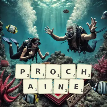 Illustration créative d'un jeu de lettres avec le mot PROCHAINE épelé sur le plateau.