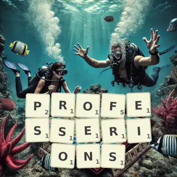 Illustration créative d'un jeu de lettres avec le mot PROFESSERIONS épelé sur le plateau.