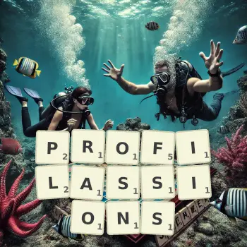 Illustration créative d'un jeu de lettres avec le mot PROFILASSIONS épelé sur le plateau.