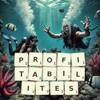 Illustration créative d'un jeu de lettres avec le mot PROFITABILITES épelé sur le plateau.