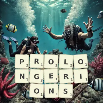 Illustration créative d'un jeu de lettres avec le mot PROLONGERIONS épelé sur le plateau.