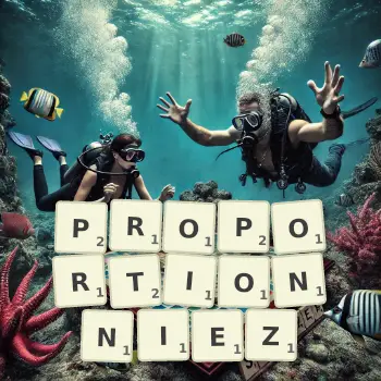 Illustration créative d'un jeu de lettres avec le mot PROPORTIONNIEZ épelé sur le plateau.