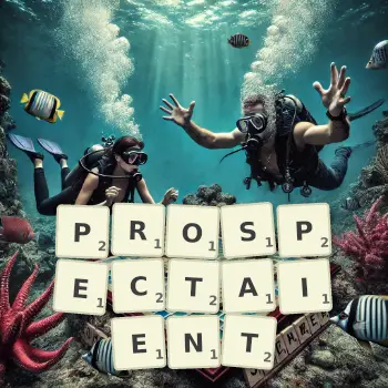 Illustration créative d'un jeu de lettres avec le mot PROSPECTAIENT épelé sur le plateau.