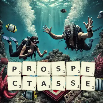 Illustration créative d'un jeu de lettres avec le mot PROSPECTASSE épelé sur le plateau.