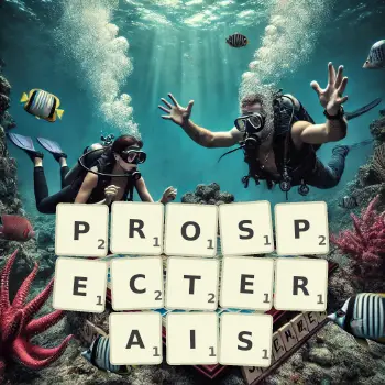 Illustration créative d'un jeu de lettres avec le mot PROSPECTERAIS épelé sur le plateau.