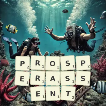 Illustration créative d'un jeu de lettres avec le mot PROSPERASSENT épelé sur le plateau.