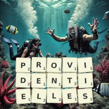 Illustration créative d'un jeu de lettres avec le mot PROVIDENTIELLES épelé sur le plateau.