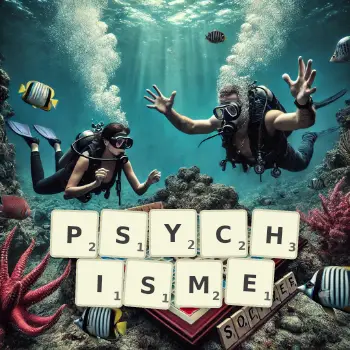 Illustration créative d'un jeu de lettres avec le mot PSYCHISME épelé sur le plateau.