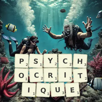 Illustration créative d'un jeu de lettres avec le mot PSYCHOCRITIQUE épelé sur le plateau.