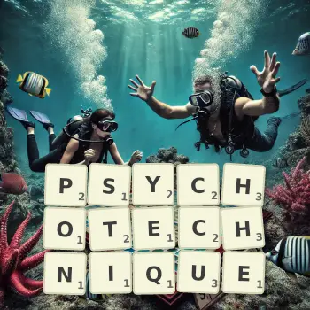 Illustration créative d'un jeu de lettres avec le mot PSYCHOTECHNIQUE épelé sur le plateau.