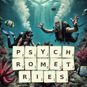 Illustration créative d'un jeu de lettres avec le mot PSYCHROMETRIES épelé sur le plateau.