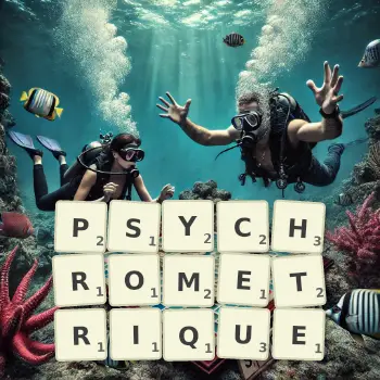 Illustration créative d'un jeu de lettres avec le mot PSYCHROMETRIQUE épelé sur le plateau.