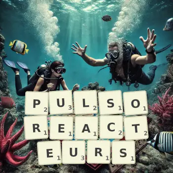 Illustration créative d'un jeu de lettres avec le mot PULSOREACTEURS épelé sur le plateau.