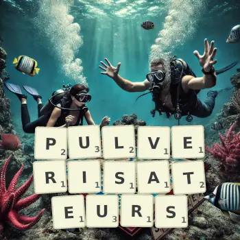 Illustration créative d'un jeu de lettres avec le mot PULVERISATEURS épelé sur le plateau.