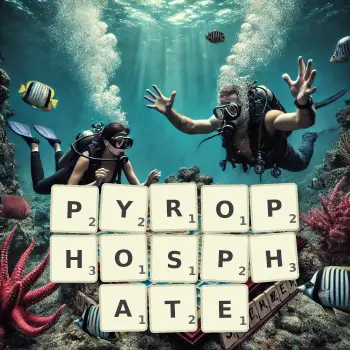 Illustration créative d'un jeu de lettres avec le mot PYROPHOSPHATE épelé sur le plateau.
